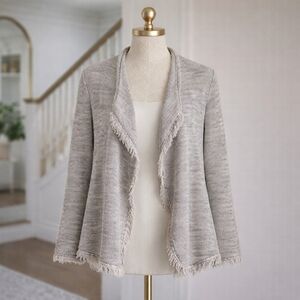 Joie Nalah B Tweed Jacket, Smoky Multi Fringe Linen Cotton Open Knit Size XS